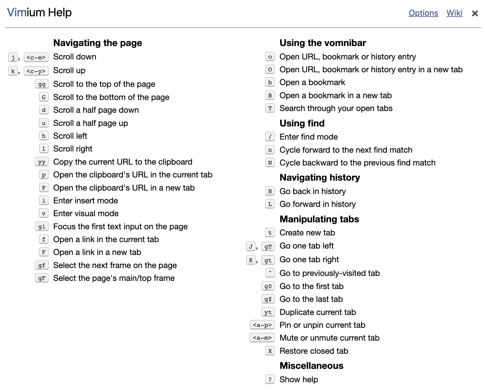 Vimium help